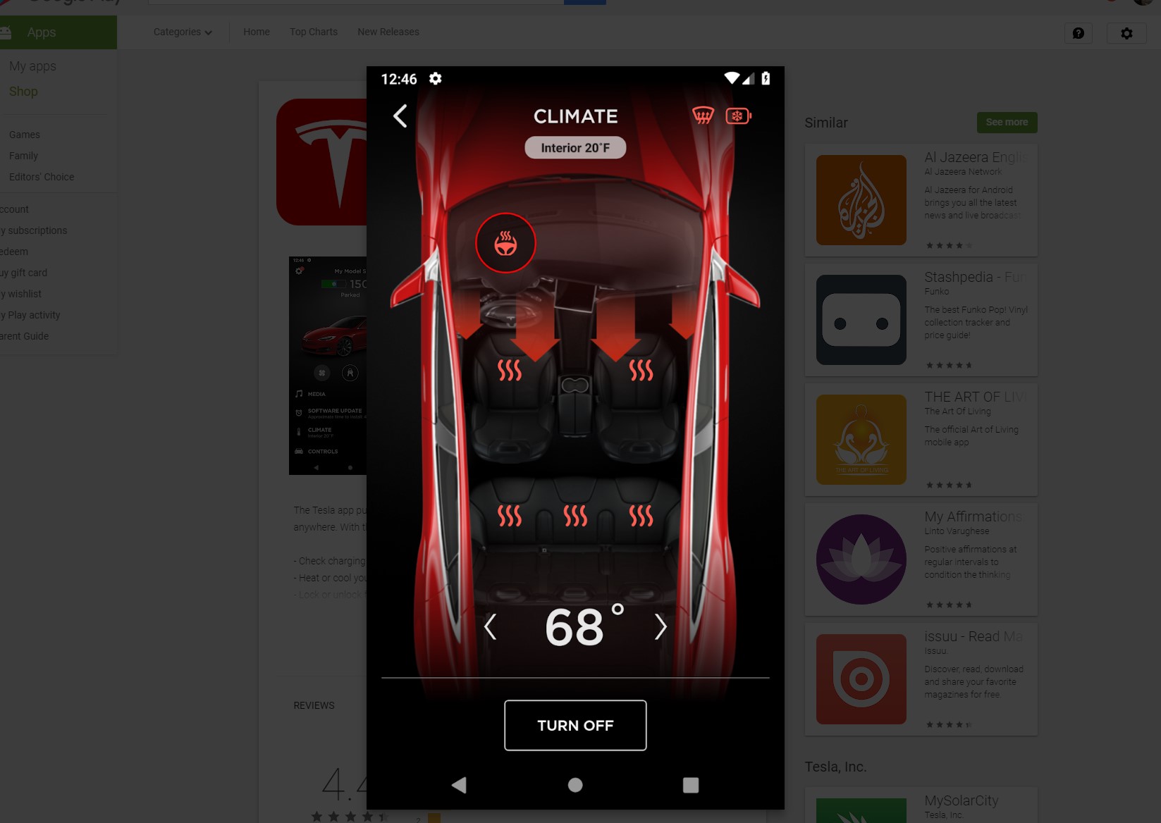 Tesla mobile app update, lets you turn on/off seat heaters remotely